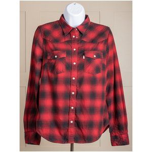 LEVI's Red and Black Pearl Snap Flannel Shirt